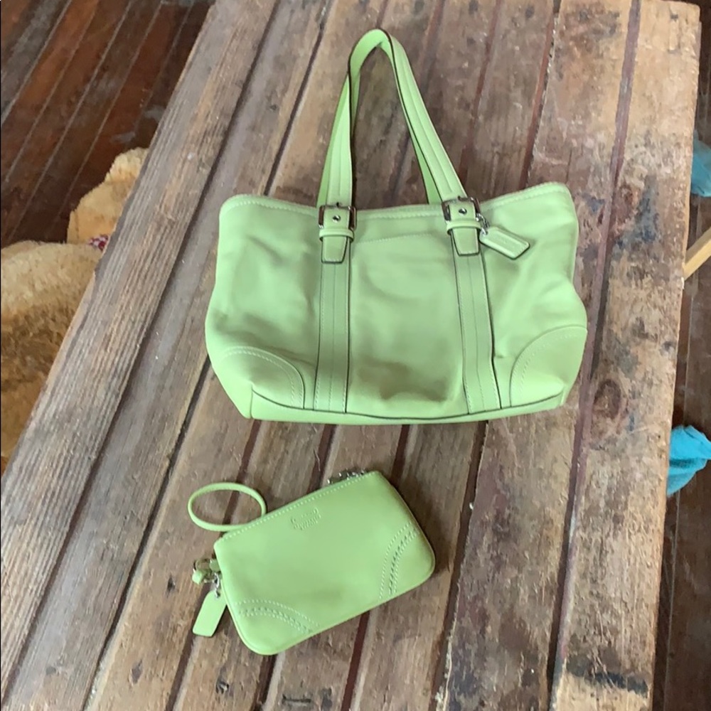 Lime green leather Coach purse